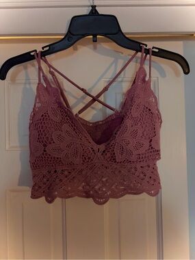 Sexy Boho Chic Mauve Lace Bralette Crop Top - Size L